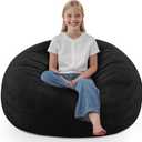 SIMFLAG 2FT Bean Bag Chair, Comfy Bean Bag Chairs with Memory Foam Filled, Fluffy Beanbag Sofa with Dutch Velvet Cover, Teardrop BeanBag Chairs for Living Room, Playroom  Black