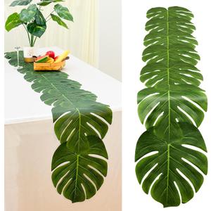 AerWo 4Pcs Artificial Palm Leaves Table Runners 72 Inch, Tropical Palm Leaves Table Runner Faux Leaf Table Cloth for Wedding Hawaiian Luau Jungle Summer Party Tropical Baby Shower Table Decorations
