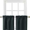 Home Queen Blackout Rod Pocket Tier Curtains for Small Window, Short Room Darkening Basement Curtains, Cafe Drapes, 2 Panels, 26 W x 24 L Inch Each, Black