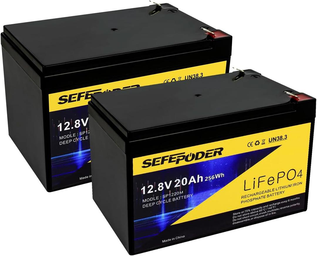 12V 20Ah Lithium LiFePO4 Deep Cycle Battery 2 Pack, 4000+ Cycles Rechargeable Battery for Electric Scooter, Ride On Toy, Lighting, Power Wheels, Fish Finder and More with Built-in 40A BMS
