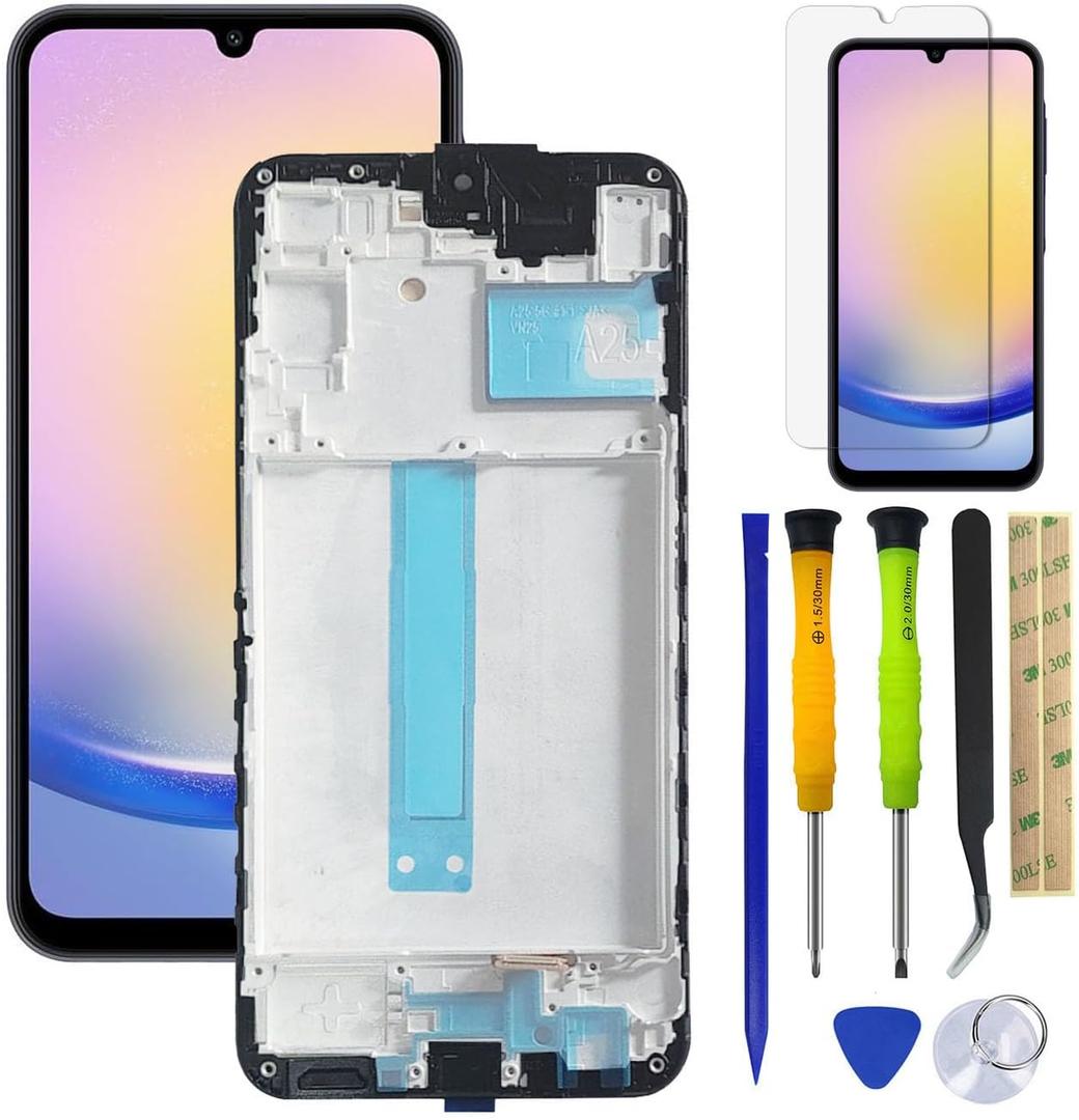 Galaxy A25 LCD Screen Replacement LCD Display Touch Digitizer Assembly for Samsung Galaxy A25 5G SM-A256B,SM-A256E,SM-A256U LCD Display with Frame(lncell Screen) +Tools