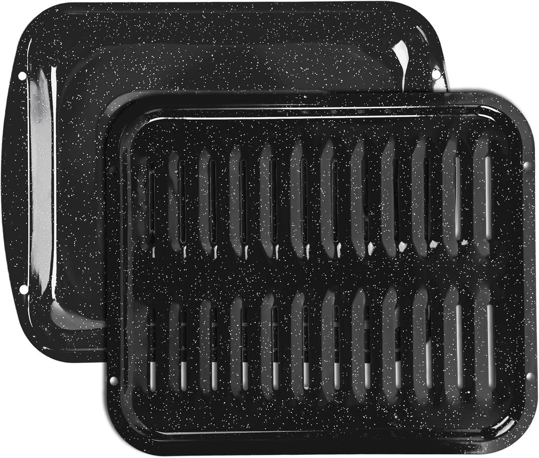 Broiler Pan for Oven 16.75"13" Non-Stick Porcelain Coated 2-Piece Set, Broiling Pan for Oven Safe Up to 500F, Drains Fat, Dishwasher Safe Broiler Pans for Steak, Bacon & Vegetable, 16.75 x 13 x 1.5 inches