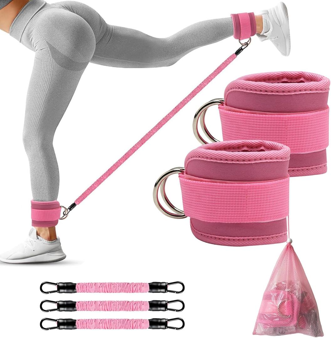 Adjustable Ankle Resistance Bands with Cuffs - 3-Level Booty Bands for Women, Home Gym Equipment for Glutes & Legs Workout, Pilates Yoga Accessories (X-Small)