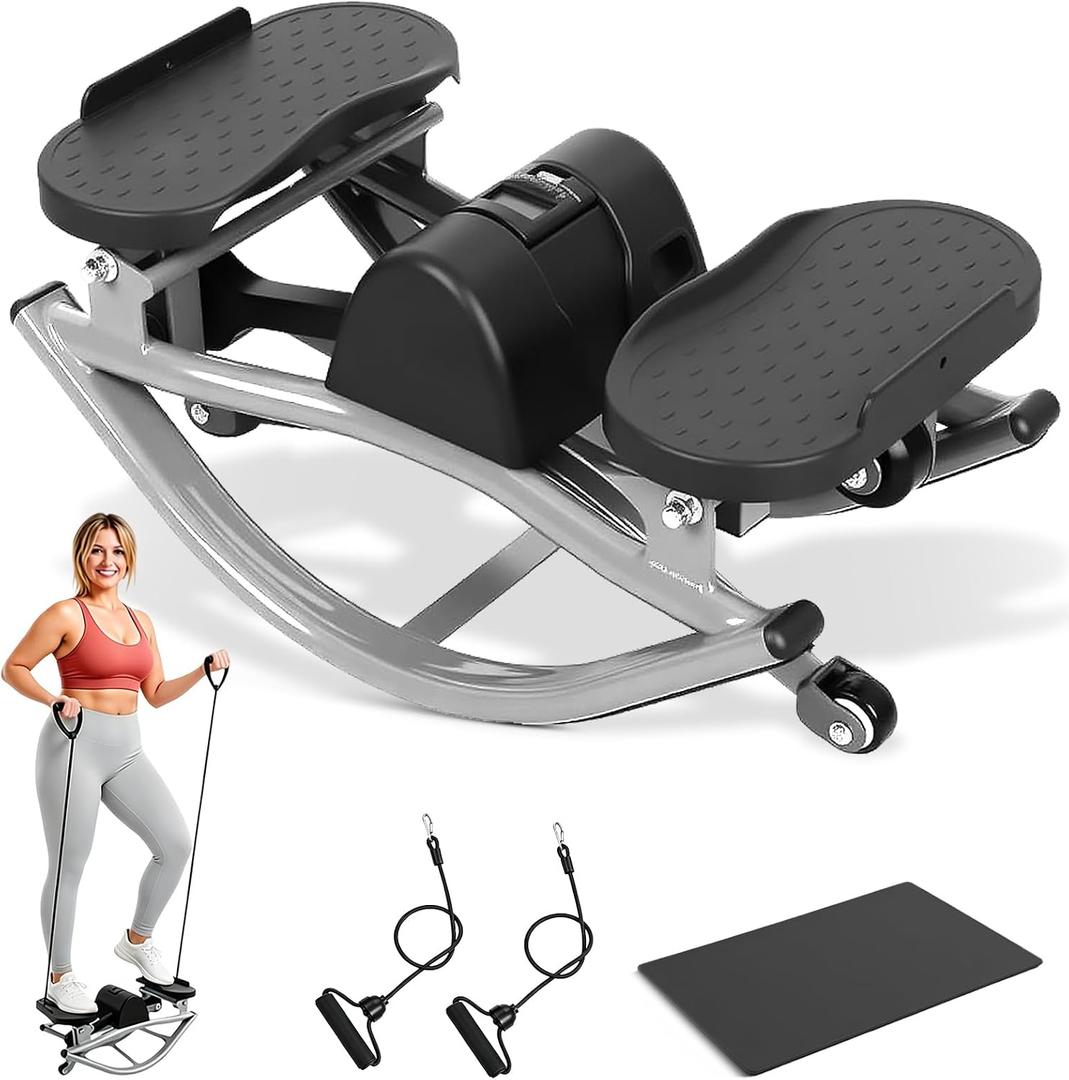 Rock Stepper with Digital Monitor, Low-Impact Compact Rock Stepper Side to Side with Resistance Bands, 360 LBS Weight Capacity, Portable Stair Stepper for Home, Apartment, Dormitory, Office