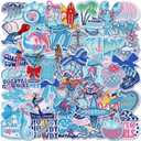 50 Pcs Coastal Cowgirl Iron on Patches for Hats Summer Ocean Embroidered Iron on Blue Patches for Girls Beach Holiday Heat Press Patch for Trucker Hat, Clothes, Jeans, Beach Bags DIY Craft