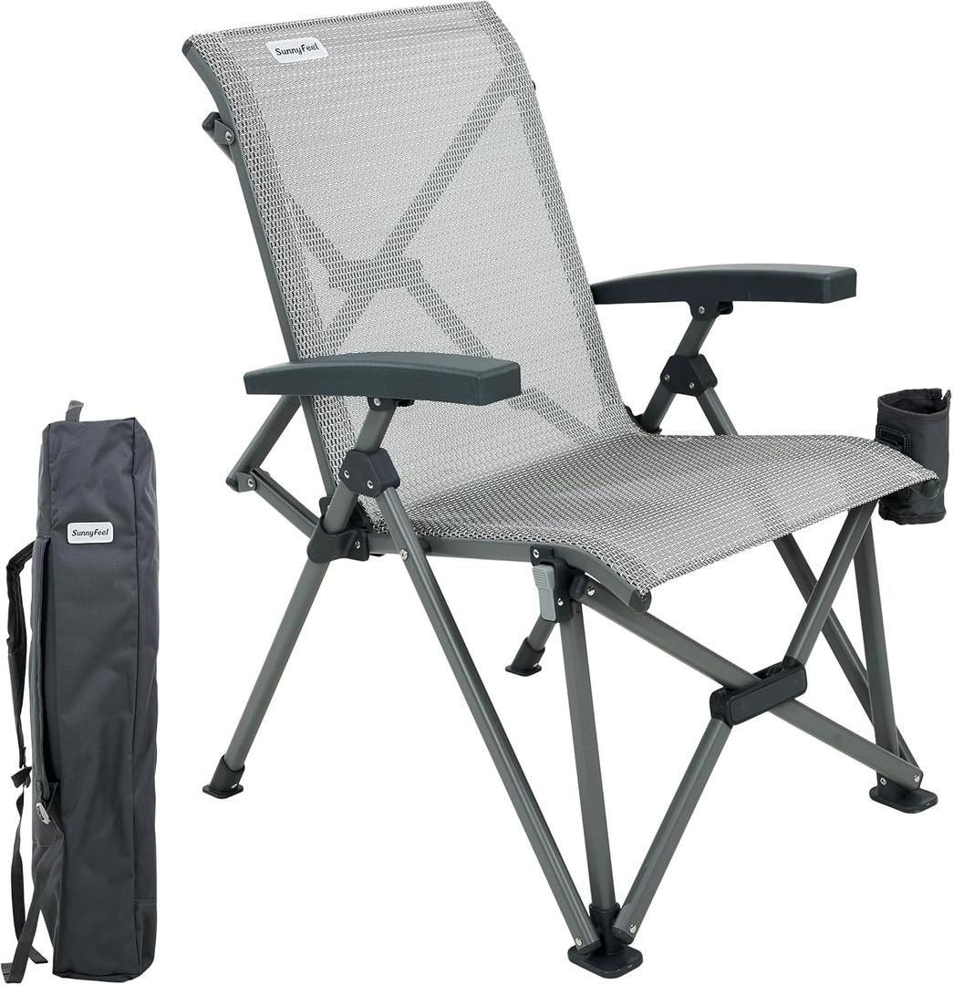SUNNYFEEL Folding Camping Chair Heavy Duty Ergonomic Chairs Support 500lbs with Adjustable Breathable High Back Support and Cup Holder, Aluminum Frame for Fishing, Camp, Beach, Lawn, RV, Patio