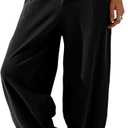 Springrain Womens Baggy Wide Leg Pants Cotton Elastic Waisted Loose Palazzo Harem Pants with Pockets(Black-XXL)
