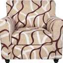 SearchI Stretch Sofa Cover Printed Couch Covers, Floral Pattern 2 Piece Armchair Slipcover with Separate Chair Cushion Cover, Washable Furniture Protector for Living Room(Armchair, Khaki) (Small)