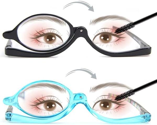 2 Pairs Makeup Reading Glasses for Women, Magnifying Flip Down Cosmetic Readers, Make Up Glasses with Spring Hinge