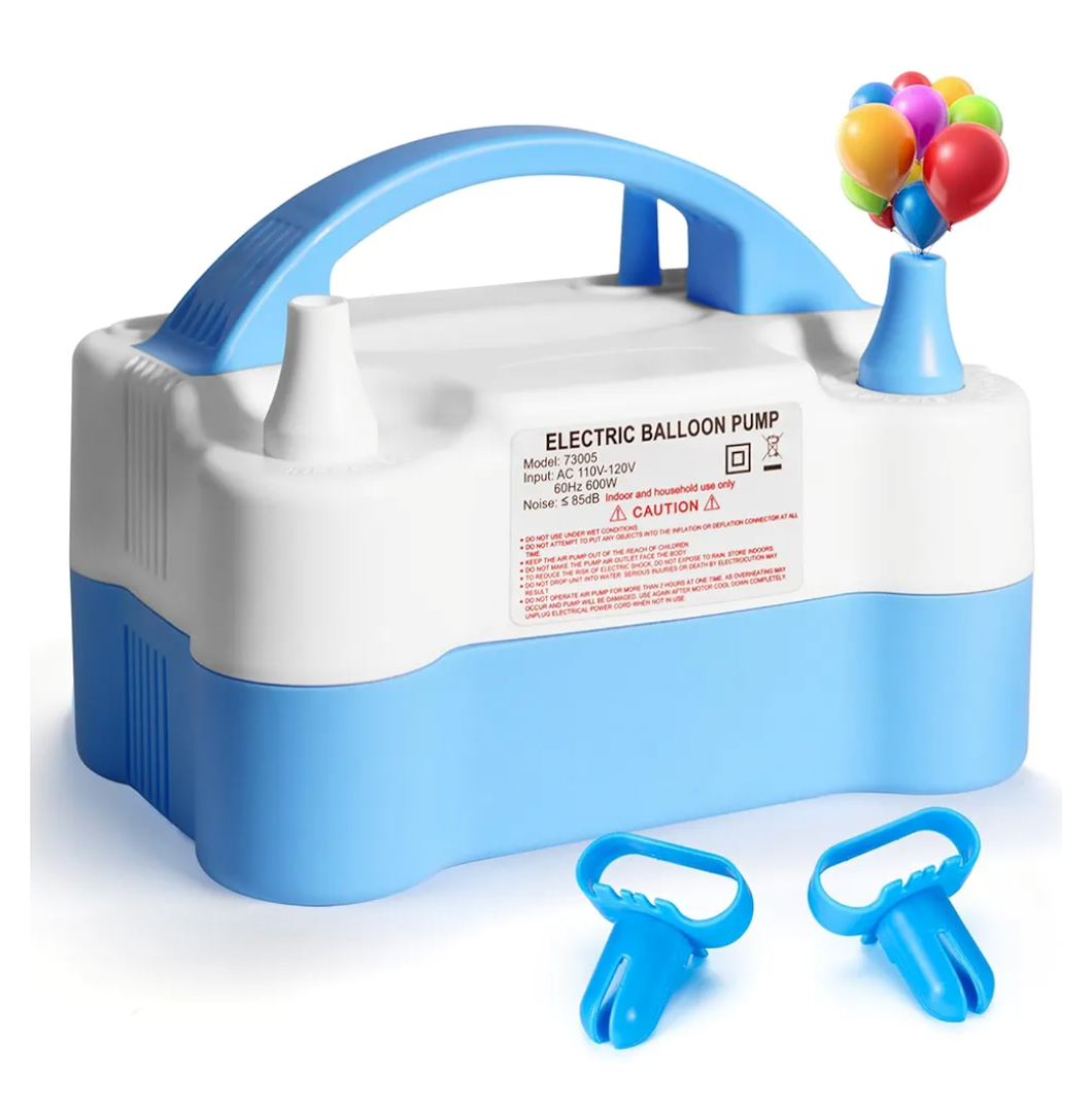 Balloon Pump Electric, Portable Automatic Dual Nozzle Inflator 110V 600W with Tying Tools for Birthday Gender Reveal Baby Shower Balloons Party Decorations