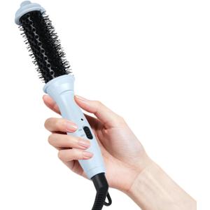 Dual Voltage Heated Round Brush, Mini Thermal Brush for Volumizing and Small Curls, 1 Inch Travel Curling Iron for Short Hair, Blue