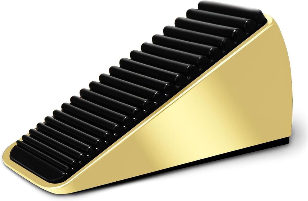 Strongest Heavy Duty Door Stoppers - Tall Door Stop Wedge Large Door Stoppers for Bottom of Door, Tall up to 2.6 in Doorstop Zinc Alloy and Silicone Made Suits Any Heavy Door Any Smooth Floor(1gold)