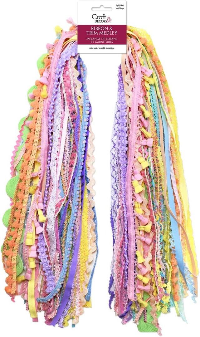 Ribbons for Crafts - 30 Yd Pack Pastel Ribbon for Hair Ribbons for Girls Spring Ribbon Craft Fabric Trim Assorted Cute Decorative Bulk Sewing Trim Wrapping Bow Making Supplies Variety Scraps Bundle