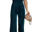 BLENCOT Sleeveless Velvet Jumpsuits For Women V Neck Spaghetti Straps Wide Leg Long Pants Dressy Rompers Winter Overalls XL