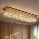 7PM Modern Rectangular Chandelier, 10-Light Dining Room & Living Room Flush Mount, Gold (L47' x W10' x H10')
