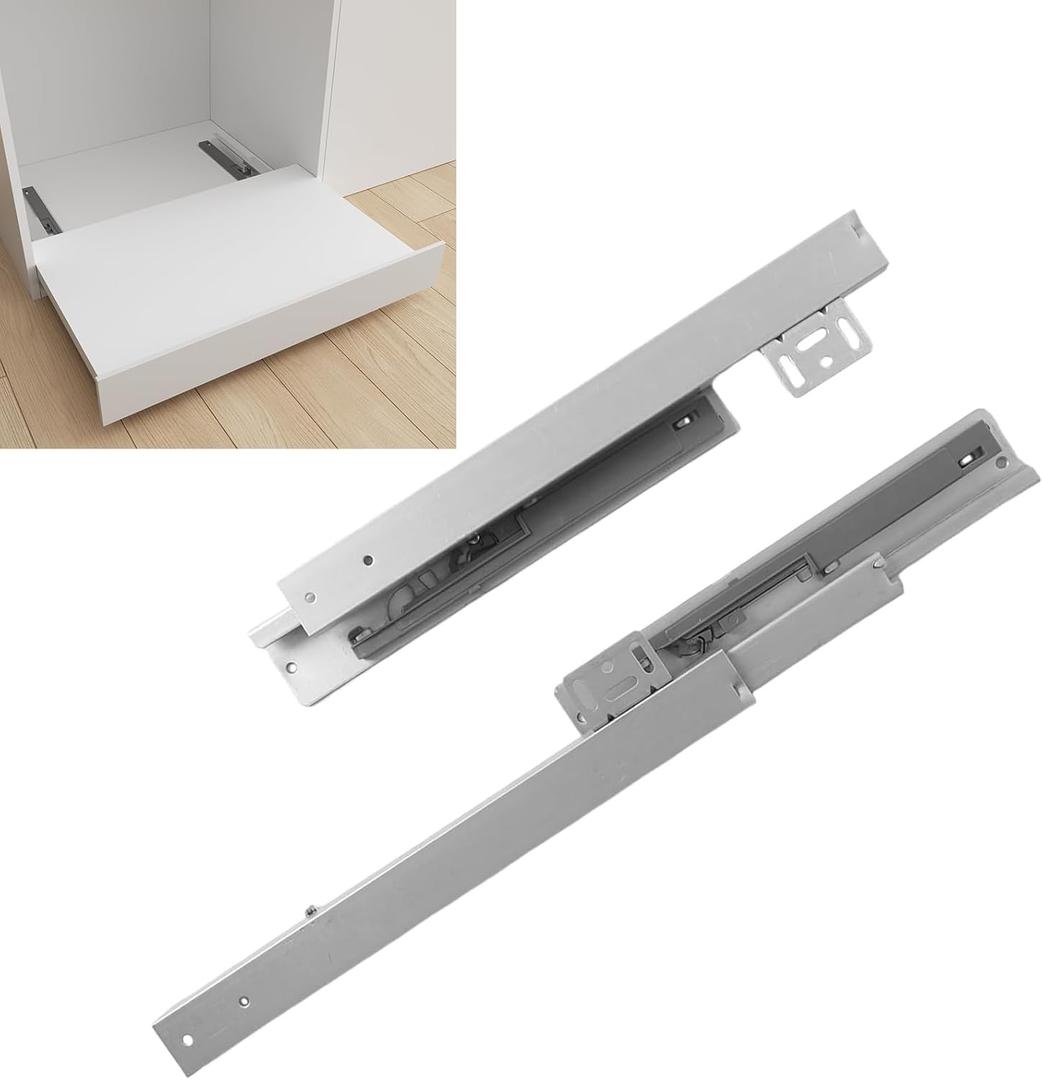 Undermount Shelf Drawer Slide Soft Close Bottom Support Under Mount Pull Out Drawer Track Full Extension Slide Out Drawer Glide Shelf Bracket for Kitchen Cabinet Trash Can Without Side Panel