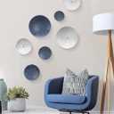 Silver and Blue Wall Decor for Living Room, 7PCS Metal Wall Hanging Sculptures for Office Apartment Bathroom Decoration, Modern Silver Home Decor for Staircase Hallway Porch Housewarming Gift