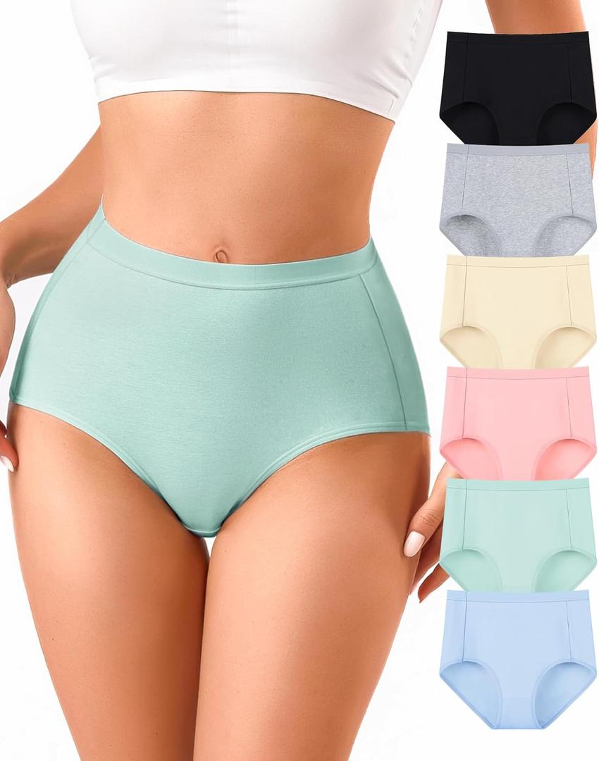 Annenmy High Waisted Panties Women's Cotton Underwear Full Coverage Briefs Soft Breathable Stretch Briefs Regular & Plus Size (Pink, XXL) 6-Pack
