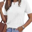 PRETTYGARDEN Women's 2026 Spring Short Sleeve Sweater Knit Going Out Tops Work Shirts Trendy Summer Business Casual Outfits (White, XXL)