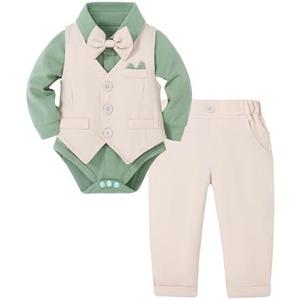 YALLET Baby Boy Clothes Suit 0-3 Months Infant Gentleman Outfits Formal Dress Shirt+Bowtie+Vest+Pants Set Baby Wedding Suits