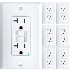 Amico 6 Pack GFCI Outlet 20 Amp with Thinner Design, Non-Tamper Resistant, Self-Test GFI Receptacles with LED Indicator, Wall Plates and Screws Included, Indoor, ETL Listed, White
