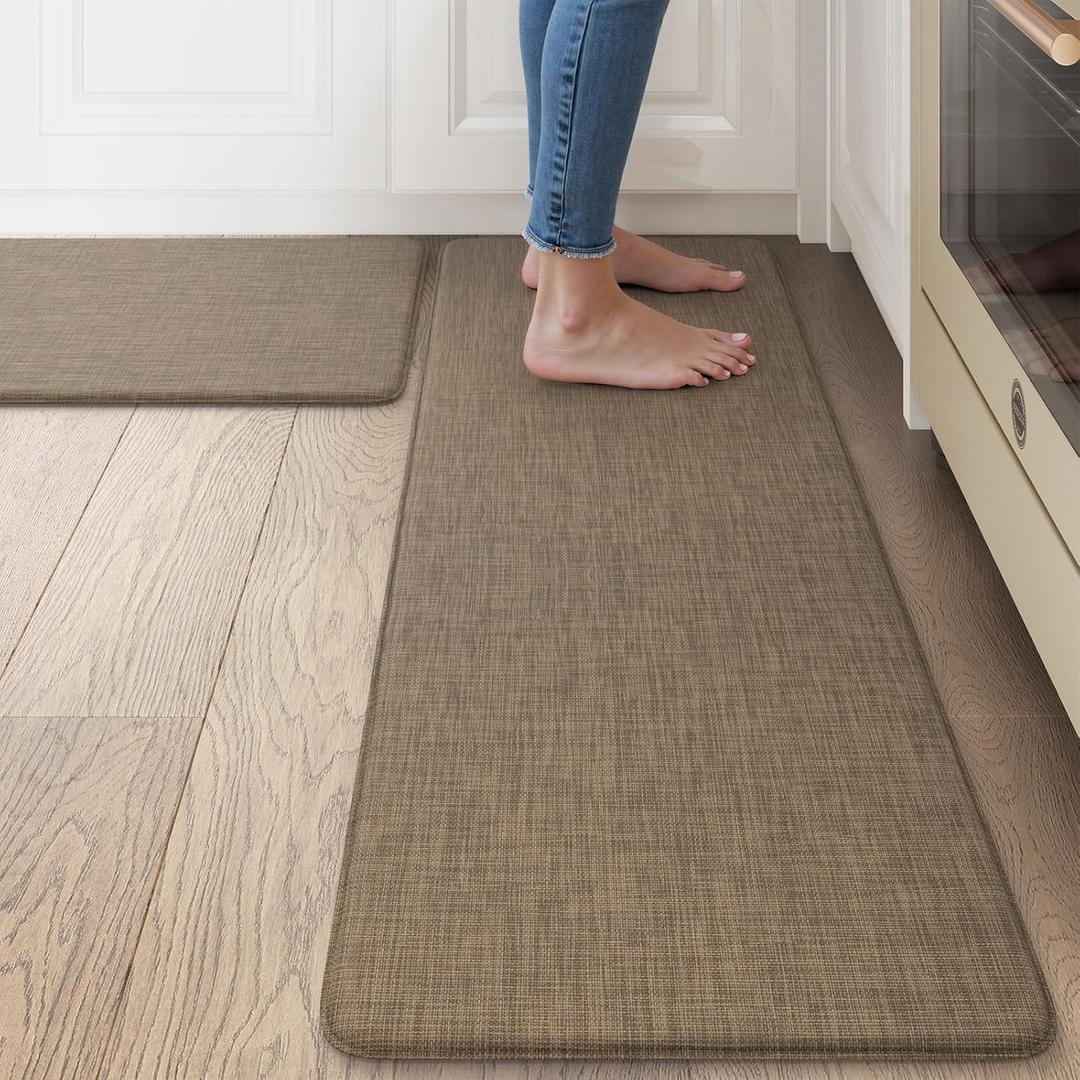 Collive Kitchen Mat 2PCS Cushioned, Anti Fatigue Kitchen Mats for Floor Waterproof Kitchens Rug, Non Skid Comfort Standing Carpet for Home Office, Sink, Desk, 17"29"+17"47",Tan