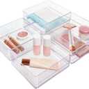 STORi SimpleSort 6-Piece Stackable Clear Drawer Organizer Set | 6" x 6" x 2" Square Trays | Small Makeup Vanity Storage Bins and Office Desk Drawer Dividers | Made in USA