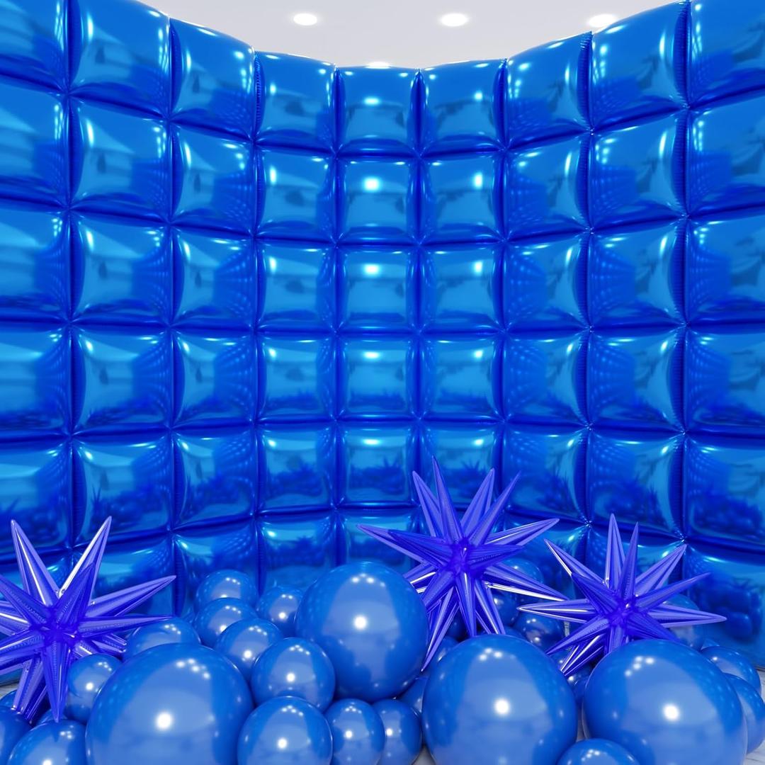 50pcs Navy Blue Foil Balloons Wall Backdrop with 80pcs Dark Blue Balloon Garland Arch Kit, Double Sided Balloon Tunnel for Anniversary New Year Birthday Graduation Ribbon Party Decorations