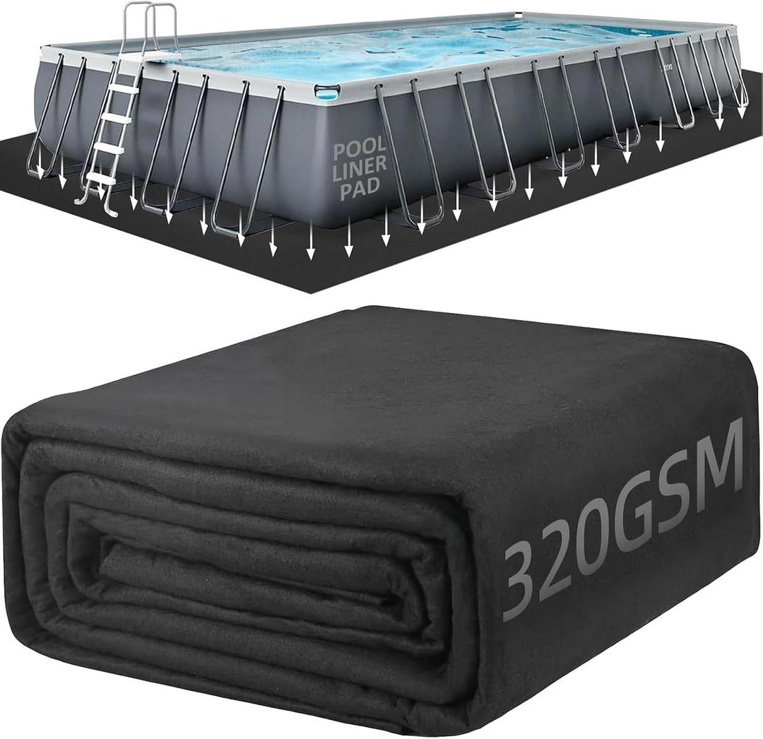 POOLHACKER 12 ft x 20 ft Rectangle Pool Liner Pad, [2026 New Pool Pad 9.4 oz/yd² Heavy-Duty] Rectangle Pool Liner Pad for Above Ground Pools, Prevents Punctures, Effortless to Install