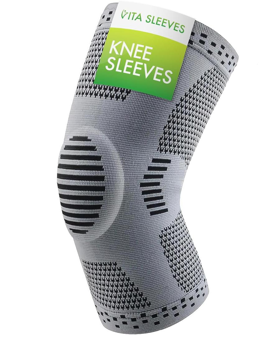 Vita Sleeves For Knees 7-Zone Compression Sleeve Brace | Breathable Lightweight Support for Sore or Stiff Knees in Running, Sports, Workouts | Anti-Slip Grip, Moisture-Wicking (S/M-L/XL) (Small/Medium)