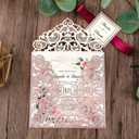 6.3 X 6.3 Inch 50PCS Blank Rose Gold Glitter Laser Cut Wedding Invitations With Envelopes Hollow Rose Pocket With Burgundy Ribbon Belly Band Wedding Invitation Cards For Wedding Invite