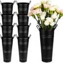 8 Pcs Galvanized Bucket Flower Bar, 9 Inch Flower Bucket and Metal Vase with Handles, Flower Bar Supplies and Buckets Farmhouse Vases for Wedding and Cut Flower (Black, 8 Pcs 9inch)