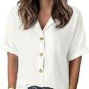 Dokotoo Women's Dressy Casual V Neck Short Sleeve Button Down Shirts Relaxed Work Business Loose Blouses Tops (White), XL