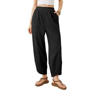 Xiaoxuemeng Womens Baggy Wide Leg Pants Casual Elastic Waisted Palazzo Harem Pants with Pockets(Black-XL)