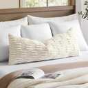 Kevin Textile 14x36 Inch Long Lumbar Pillow Cover 1 Pack Soft Plush Stripe Decorative Rectangle Cushion Elegant Double-Sided Corduroy Texture Pillow for Couch Sofa Chair Bed Home Decor, Cream White