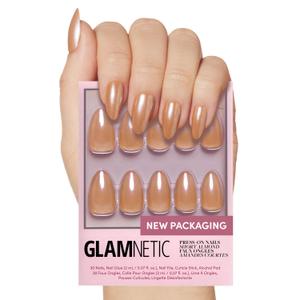 Glamnetic Press On Nails - Maple Glaze | Short Almond Nude Brown Neutral Nails with Glaze Finish | 15 Sizes - 30 Nail Kit with Glue