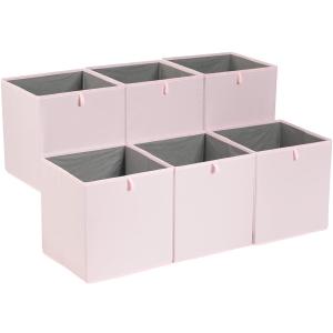 Amazon Basics Cube Organizer Bins, Collapsible Storage Baskets for Shelves, Peony Pink, Pack of 6, 13x15x13"