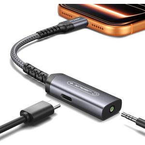 JSAUX USB C Headphone Adapter and Charger, 2-in-1 Type to 3.5mm Audio with PD 60W Fast Charging for iPhone 16 Pro/16 Pro Max/16/16 Plus/15 Pro Max/15 Pro,Samsung S24/S24+/S23/S22/S21,iPad Pro-Red (Grey)