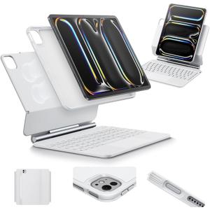 ESR iPad Pro 11 Inch Case with Keyboard (M5/M4, 2025/2024), iPad Pro 11(5th) Keyboard Case with Easy-Set Magnetic Stand, Portrait/Landscape Modes, Removable Protective Case, Rebound 360 Series, White