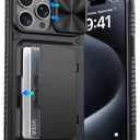 ATATOO for iPhone 15 Pro Max Case Wallet, Built-in Card Holder (3-5 Cards) & Slide Camera Cover, Military Grade Protection, Rugged Silicone Phone Case for iPhone 15 Pro Max 6.7" 2023, Black