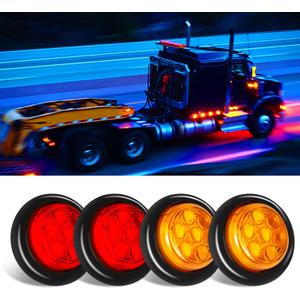 4 Pack Sealed Waterproof Round 2" Inch Amber Red 7 LED Clearance Marker Lights Signal Tail Light with Rubber Grommet Flush Mount for Trailer Truck Bus Pickup ATV RV Lorry Caravan 12V