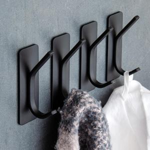 GLUIT Adhesive Towel Hooks for Bathroom Wall Hooks for Hanging Heavy Duty for Door Coat Rack Sticky Hanger Holder Durable Stainless Steel (Black, 4 Pack)
