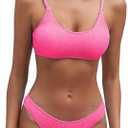 Fanuerg Women's Ribbed Bikini Sets Scoop Neck Cheeky Swimsuit Textured Two Piece Bathing Suit