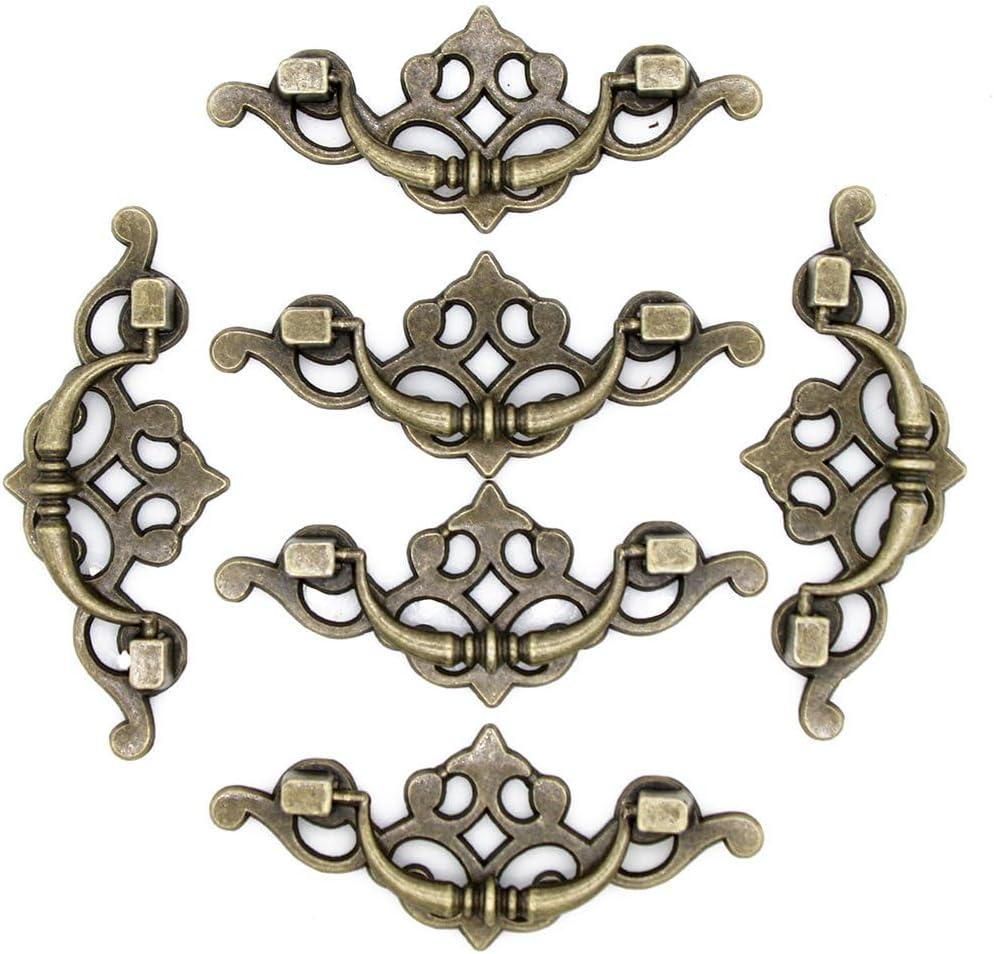 6 PCs Vintage Antique Brass Bail Pull Handle for Wooden Drawer Cabinet Cupboard, Length 3.8-in (9.7 cm) and Height 1.6-in (4 cm)