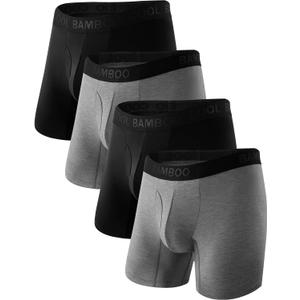 BAMBOO COOL Men's Underwear Boxer Briefs,Regular Leg,Breathable Soft Moisture-Wicking with Fly Underwear For men 4 Pack (2*black+2*deep Gray)