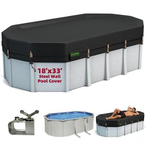 QH.HOME 550D 18x33 Ft Oval Winter Pool Cover Tear Resistant Thick Fabric