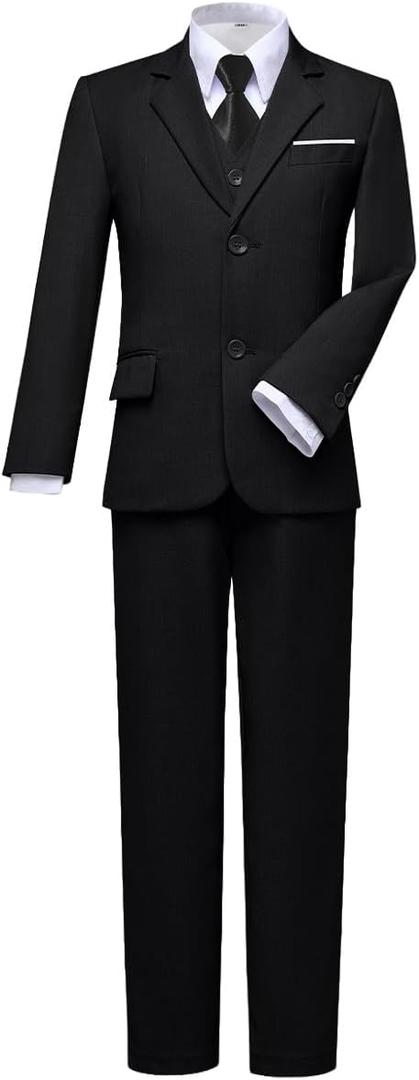 Visaccy Boys Formal Suit Slim Fit Dress Clothes Ring Bearer Outfit Tuxedo Suits,Adjustable Waist (2T, Black)