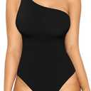 MANGOPOP Women's One Shoulder Bodysuit Sexy Sleeveless Long Sleeve Backless Body Suits Off Shoulder Going Out Tops  XXL A01-Black 