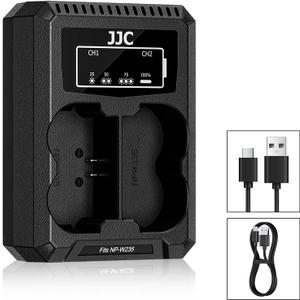 Upgraded NP-W235 Battery Dual USB Charger with USB-C (Type C) Port, Compatible with Fujifilm X-T5 X-T4 X-S20 GFX100S GFX100SII GFX100II GFX100RF GFX50S X-H2 X-H2S, Removable Charging Cable