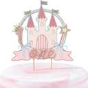 Princess Castle One Birthday Cake Topper - First Cake Decor Insert, 1st Pink Cake Topper for Birthday Party Supplies